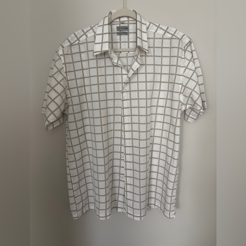 Petroleum White Shirt with Tan Windowpane Grid - Ideal for spring & summer